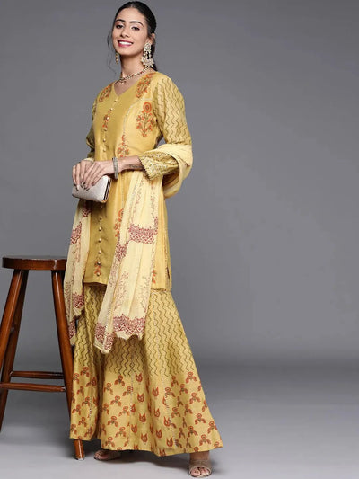 Yellow Printed Chanderi Silk Suit Set - Libas