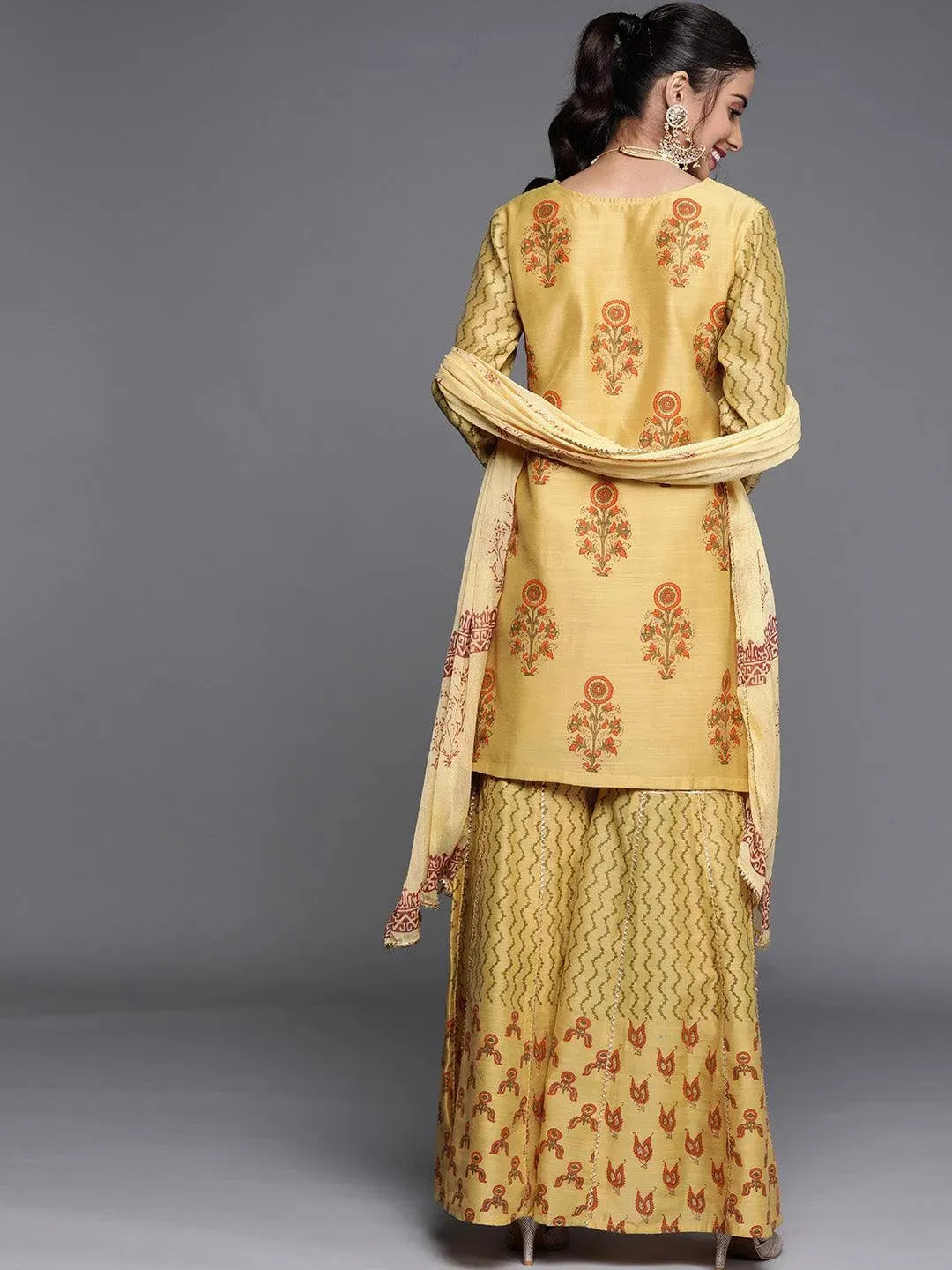 Yellow Printed Chanderi Silk Suit Set - Libas