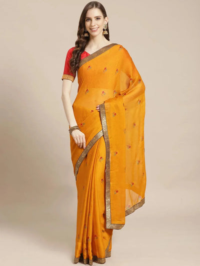 Yellow Printed Chiffon Saree - Libas