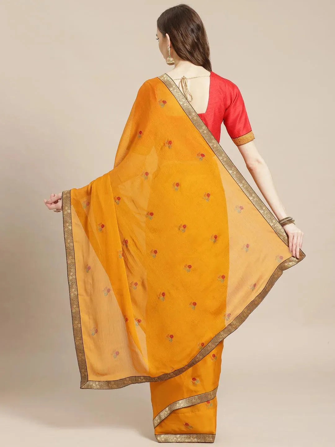 Yellow Printed Chiffon Saree - Libas