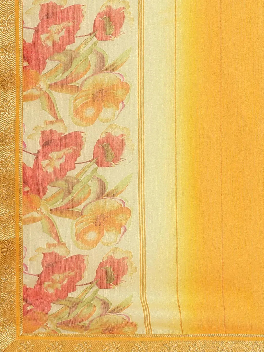 Yellow Printed Chiffon Saree - Libas 