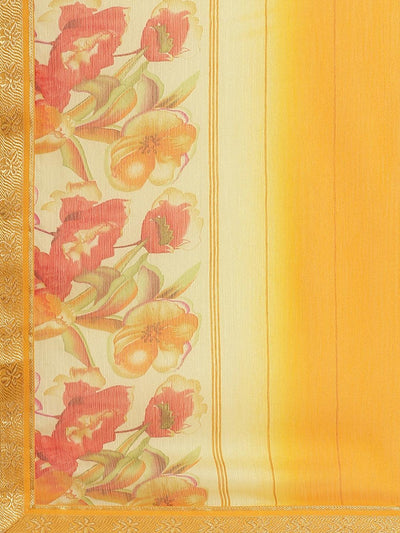Yellow Printed Chiffon Saree - Libas