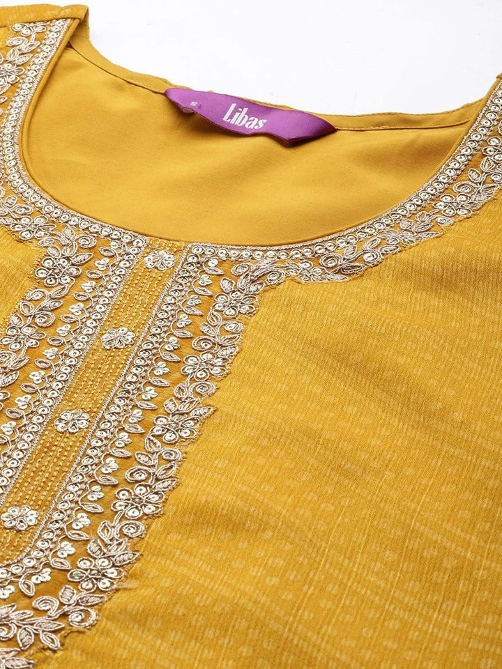 Yellow Printed Chiffon Straight Suit Set With Trousers - Libas
