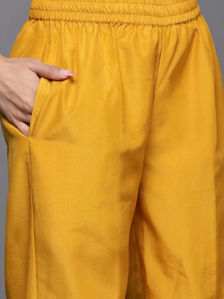Yellow Printed Chiffon Straight Suit Set With Trousers - Libas
