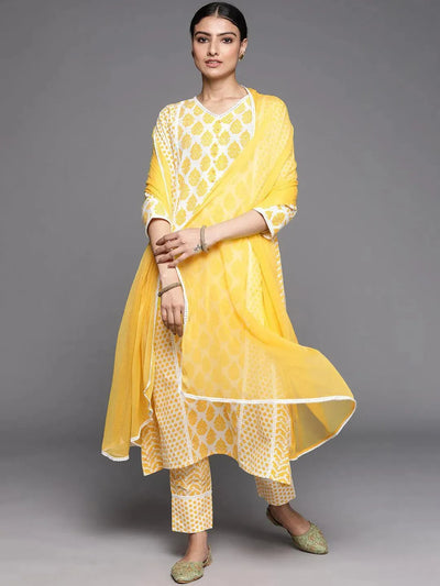 Yellow Printed Cotton Suit Set - Libas