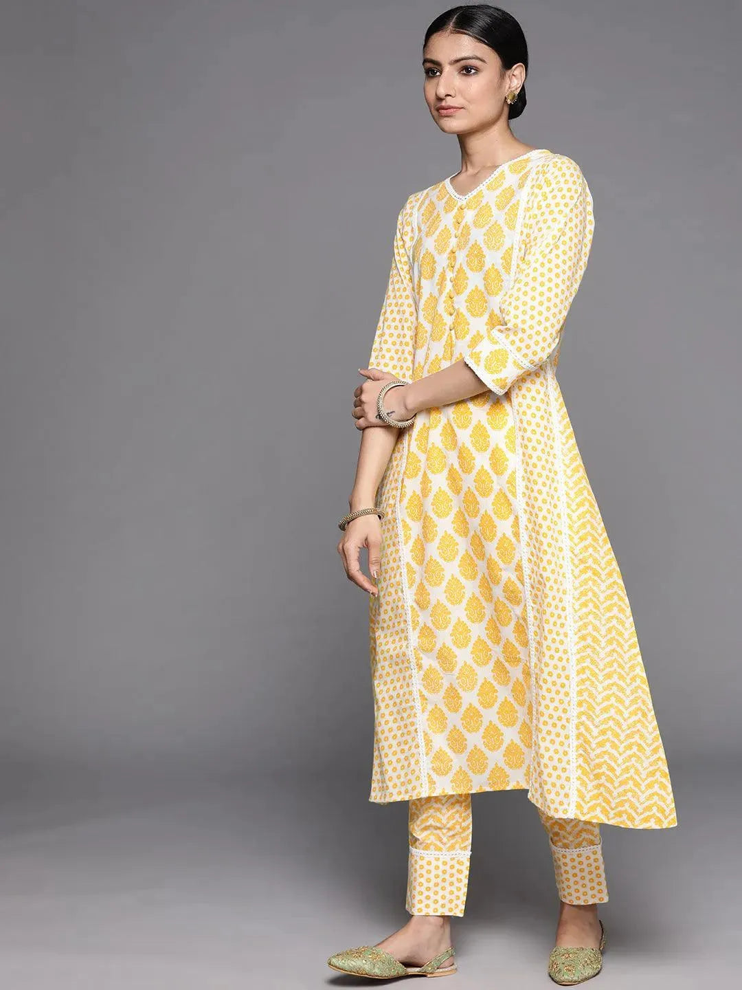 Yellow Printed Cotton Suit Set - Libas