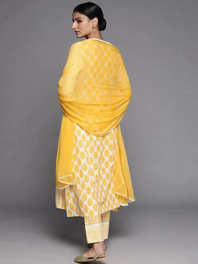 Yellow Printed Cotton Suit Set - Libas