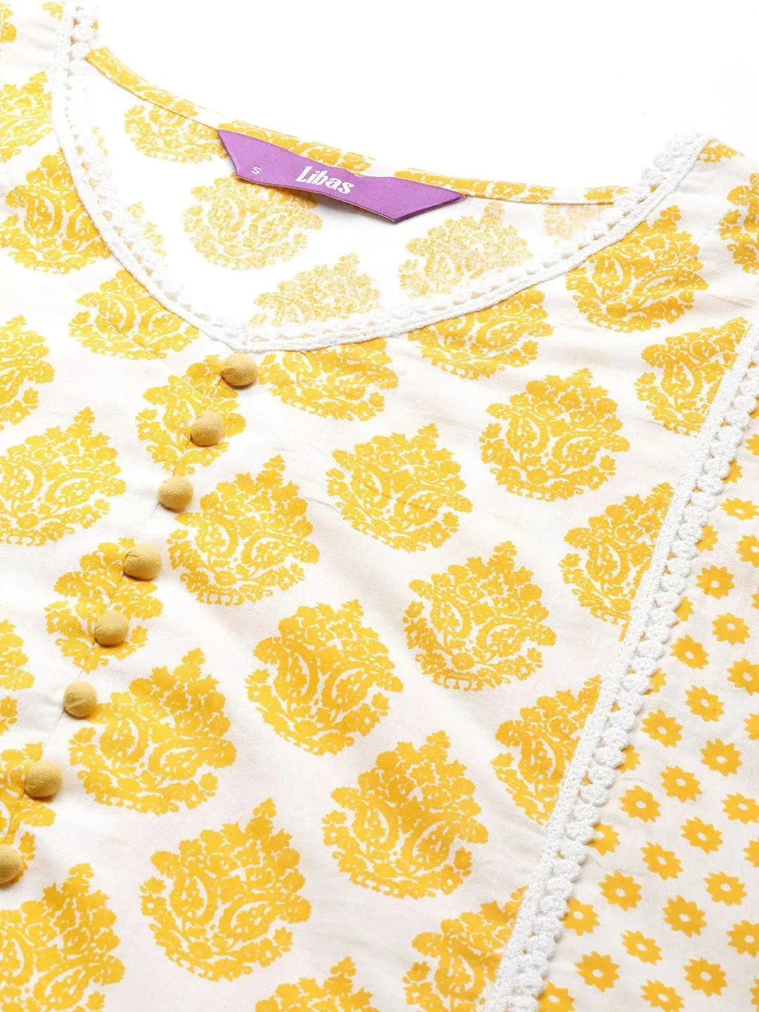 Yellow Printed Cotton Suit Set - Libas 