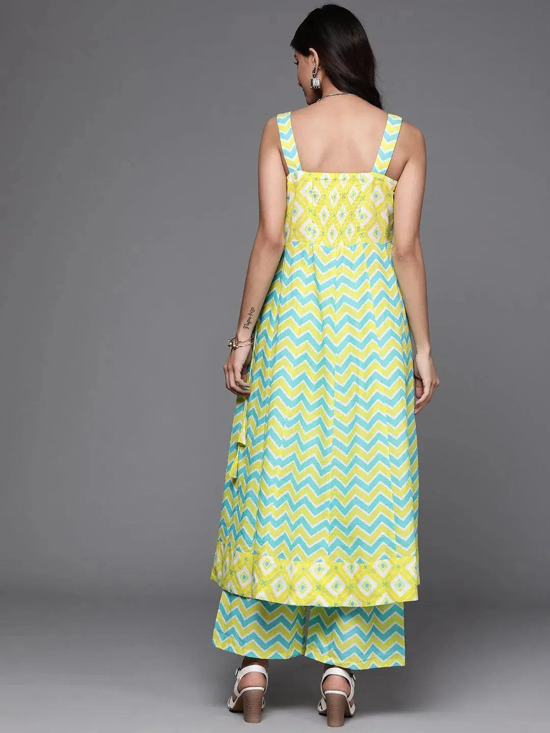 Yellow Printed Cotton Kurta Set - Libas 