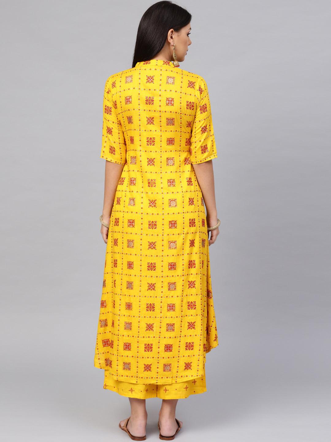 Yellow Printed Cotton Blend Kurta Set - Libas