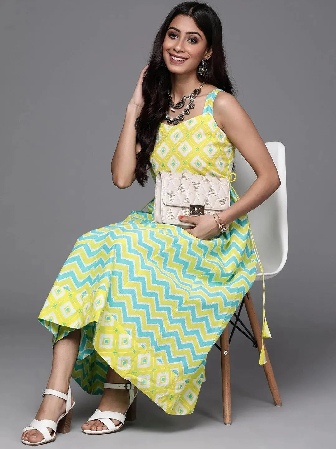 Yellow Printed Cotton Kurta Set - Libas