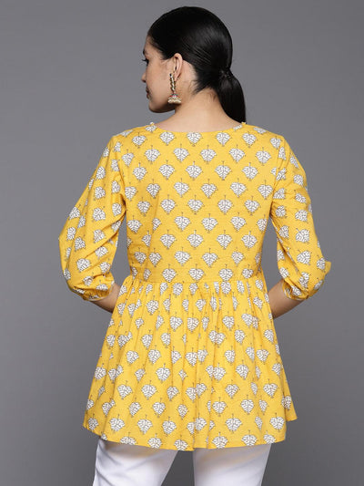 Buy Yellow Printed Cotton A-Line Kurti Online at Rs.831 | Libas
