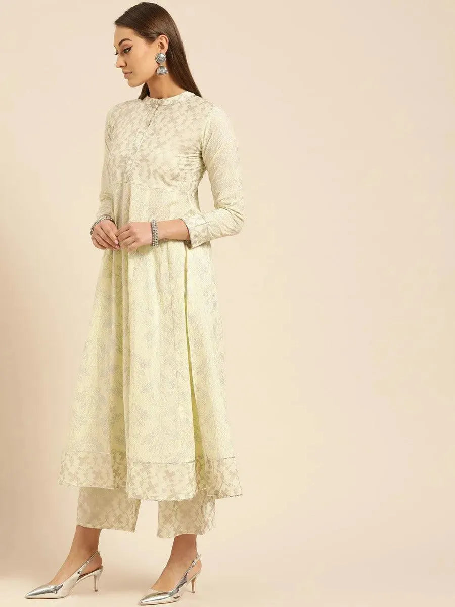 Yellow Printed Cotton Kurta Set - Libas