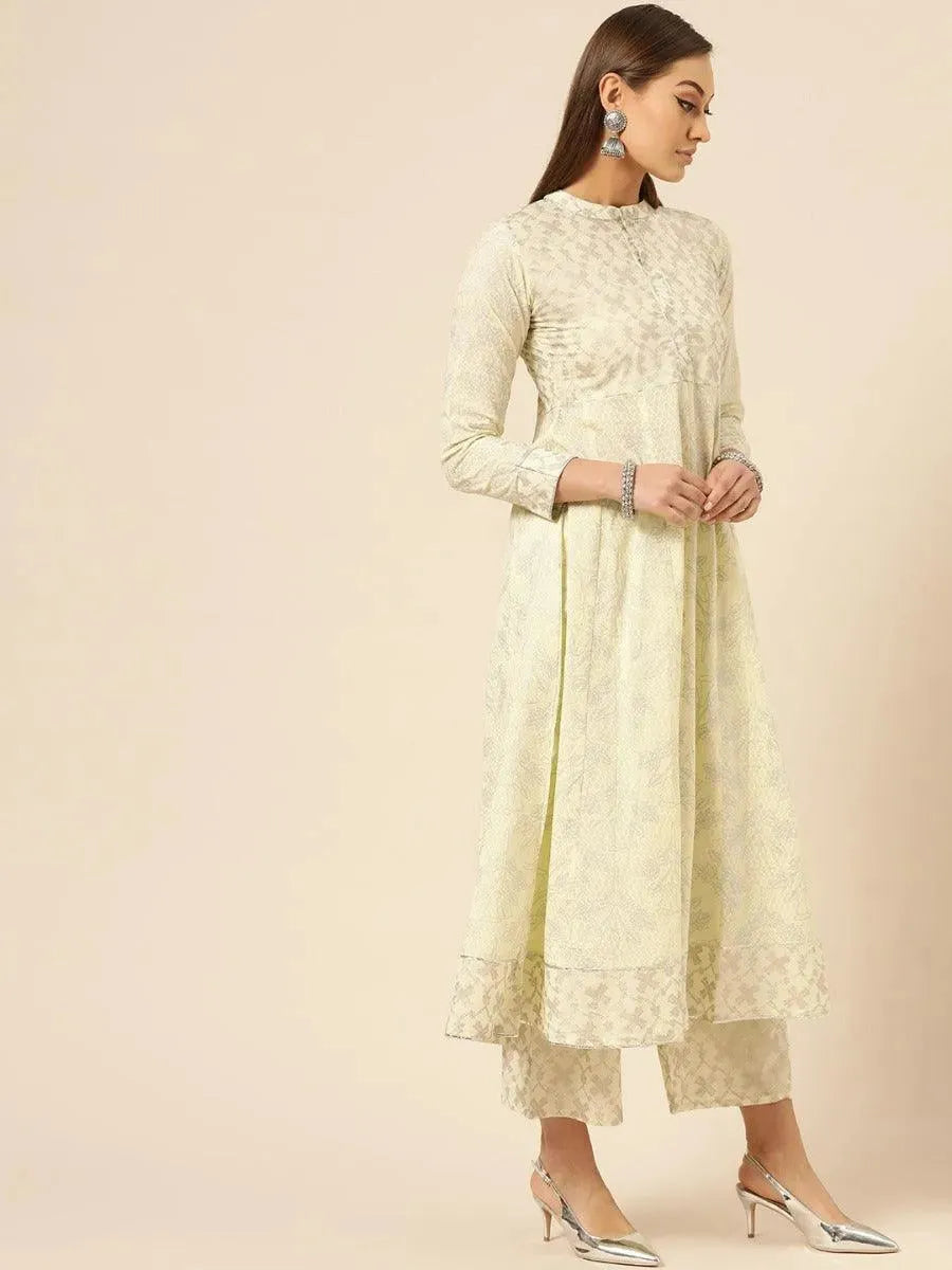 Yellow Printed Cotton Kurta Set - Libas