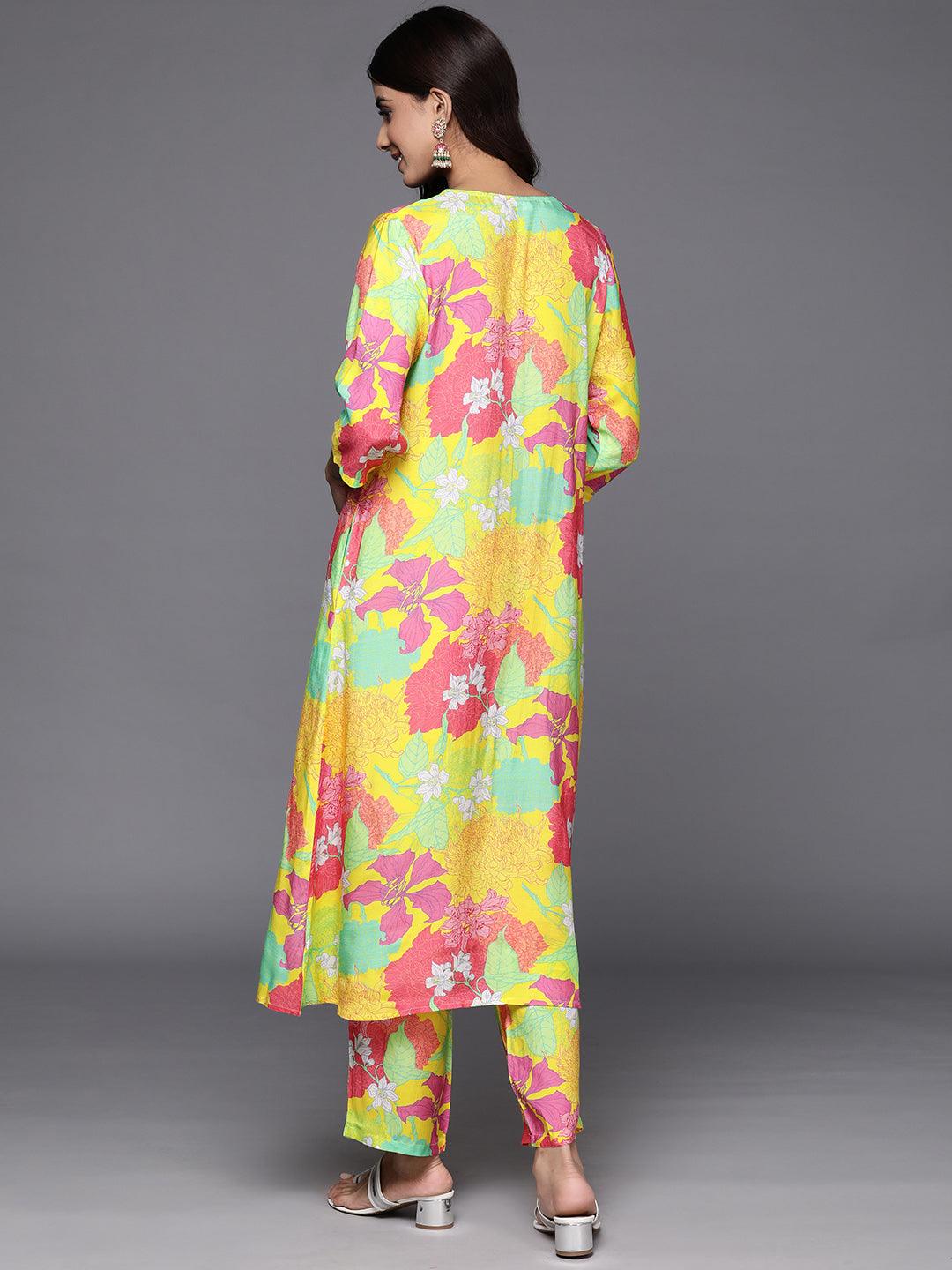 Yellow Printed Cotton Blend Tunic With Palazzos - Libas