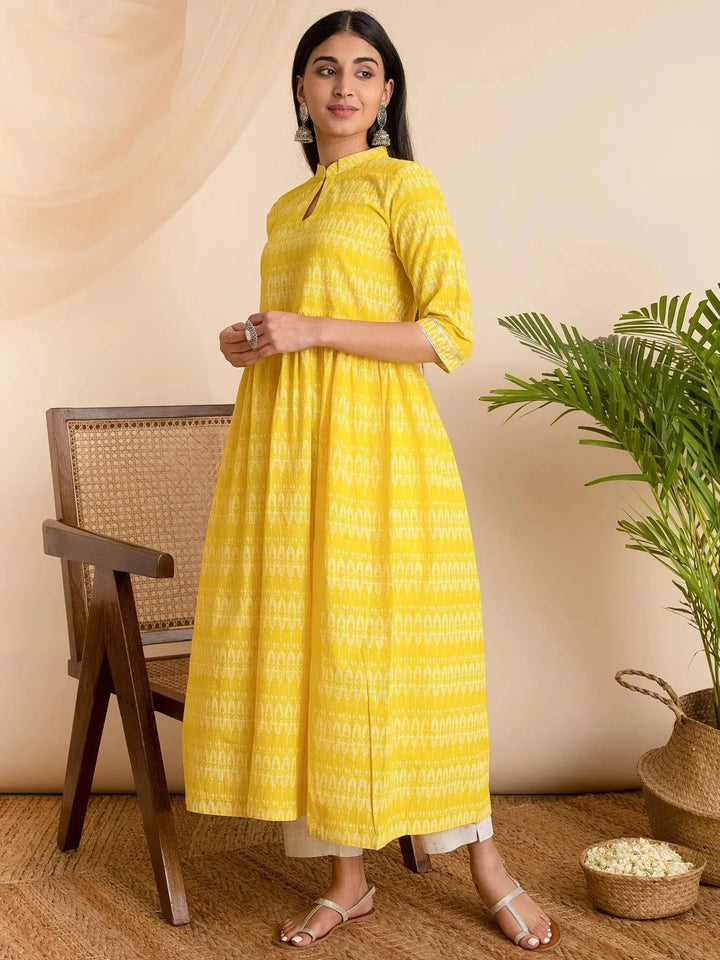 Yellow Printed Cotton Kurta - Libas