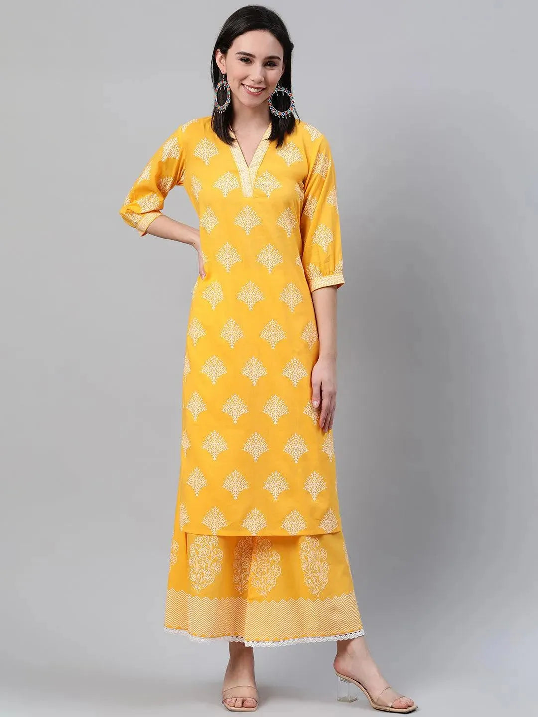 

Buy Yellow Printed Cotton Kurta - 22006O- | Libas Ethnic Wear Online
