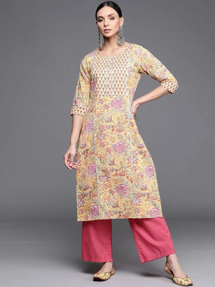 Yellow Printed Cotton Kurta - Libas