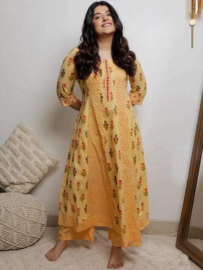 Yellow Printed Cotton Kurta - Libas