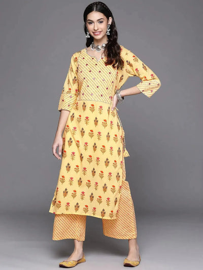 Yellow Printed Cotton Kurta - Libas