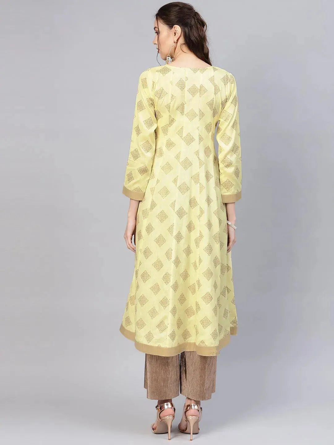 Yellow Printed Cotton Kurta - Libas