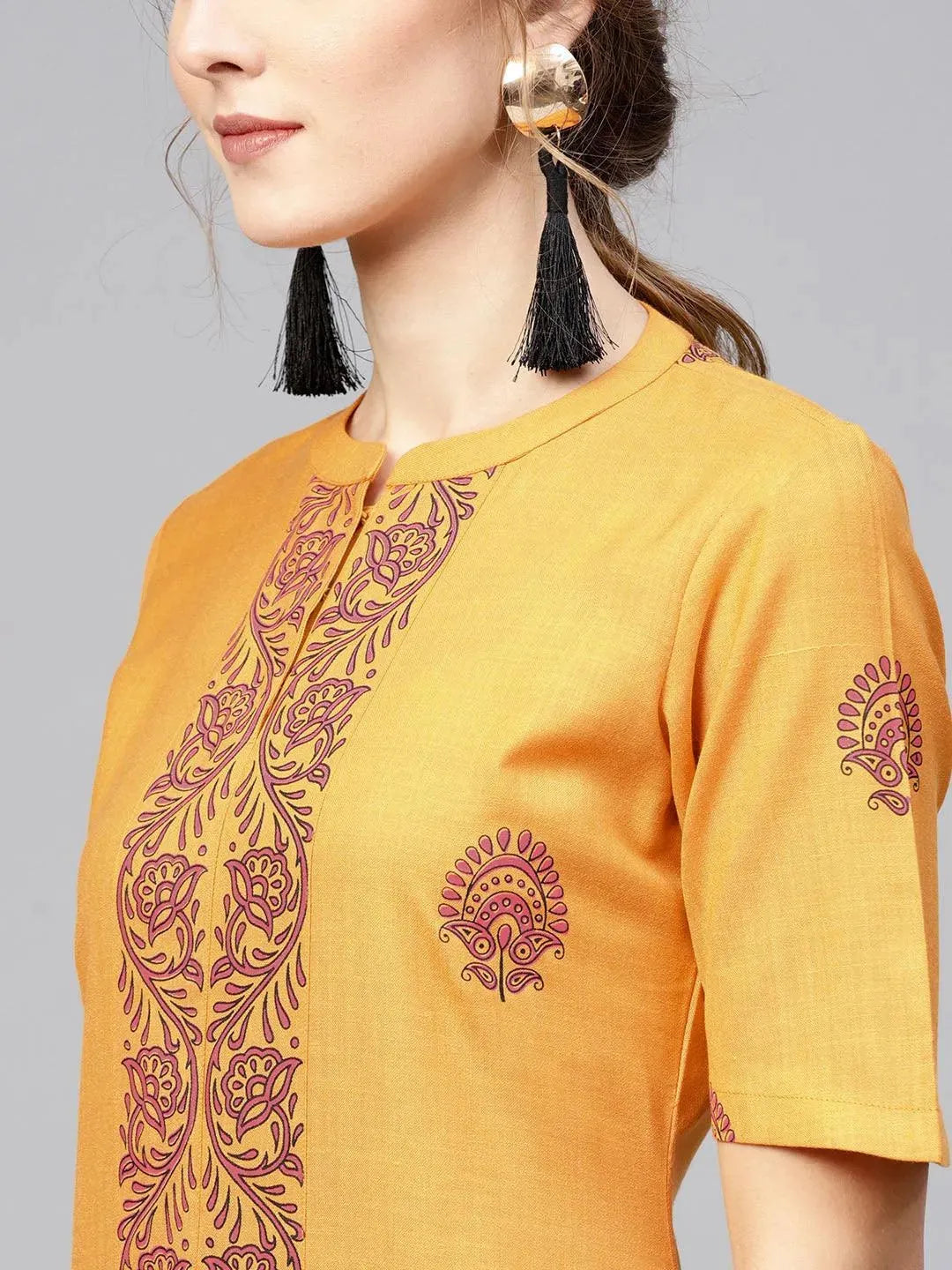 

Buy Yellow Printed Cotton Kurta - 7770E- | Libas Ethnic Wear Online