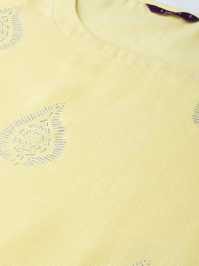 Yellow Printed Cotton Kurta - Libas