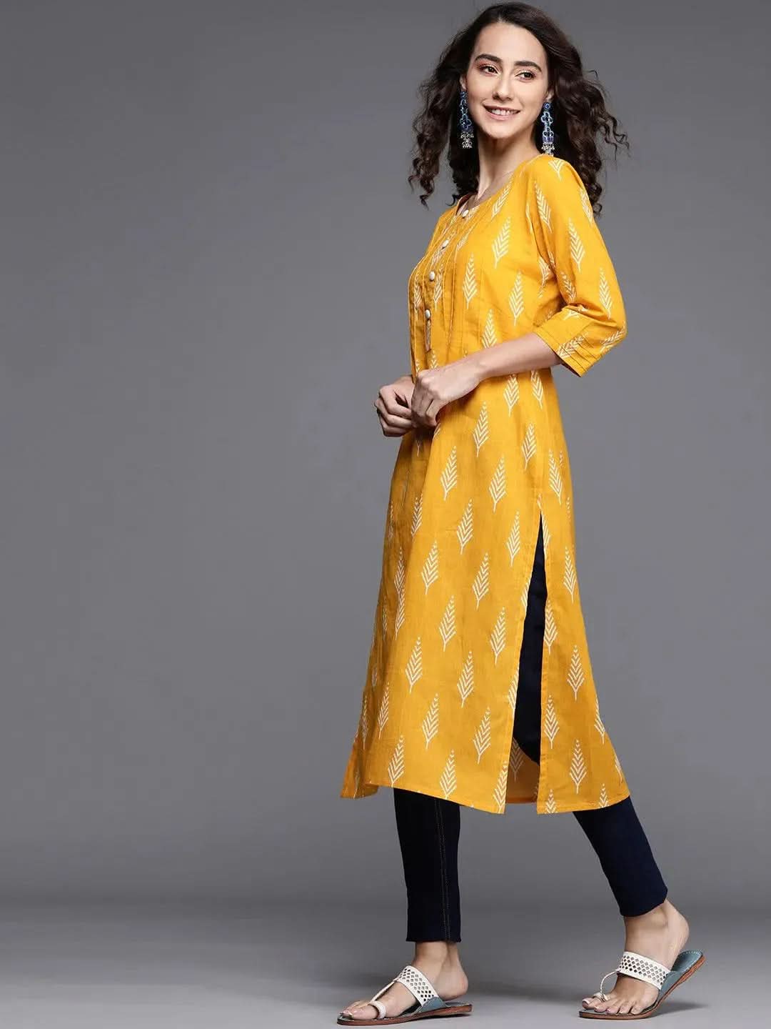 

Buy Yellow Printed Cotton Kurta - 22182F- | Libas Ethnic Wear Online