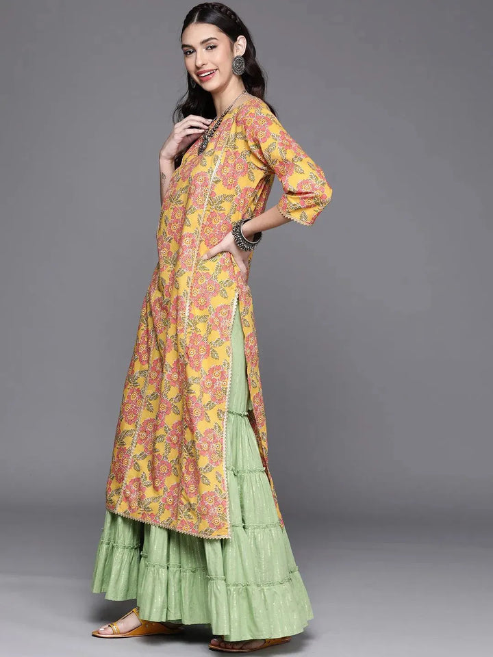 Yellow Printed Cotton Kurta - Libas