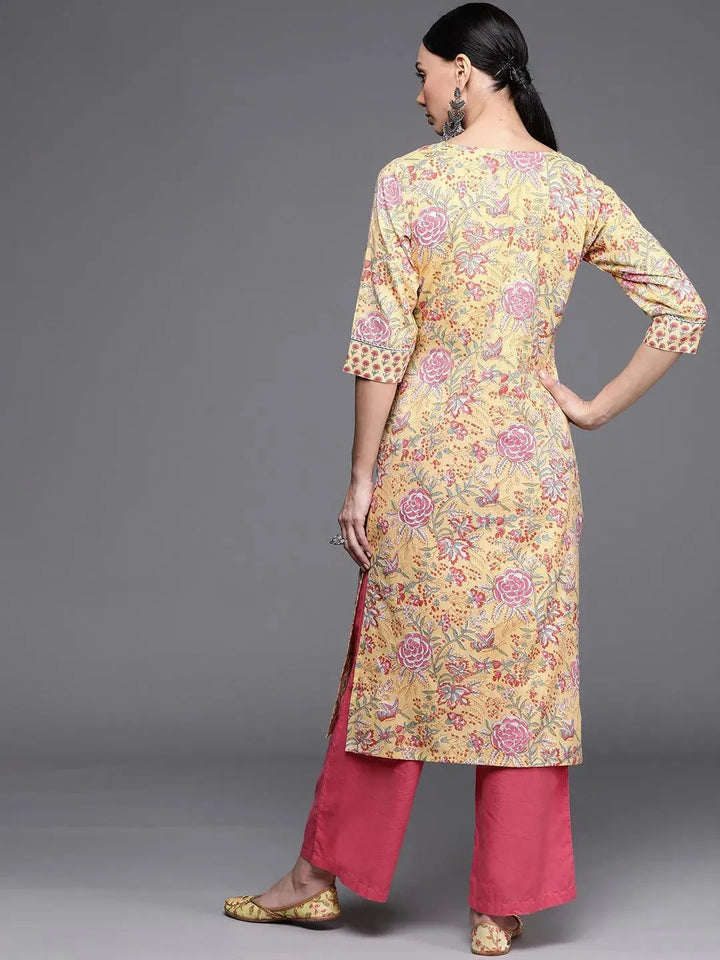 Yellow Printed Cotton Kurta - Libas