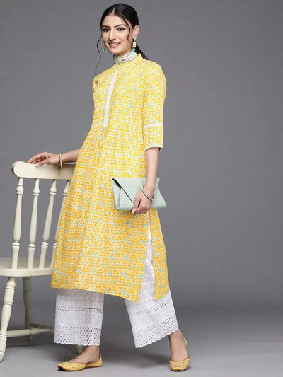 Yellow Printed Cotton Kurta - Libas