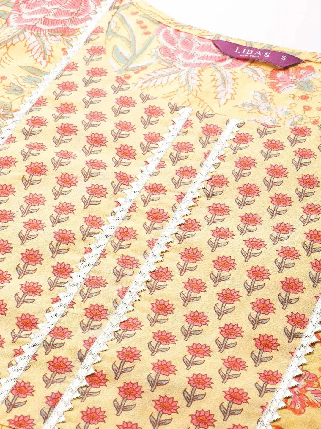 Yellow Printed Cotton Kurta - Libas