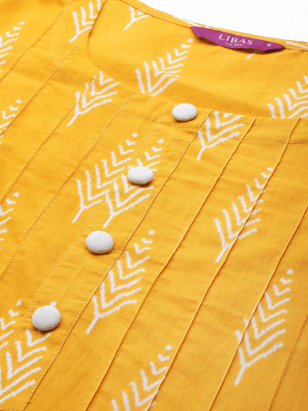 Yellow Printed Cotton Kurta - Libas