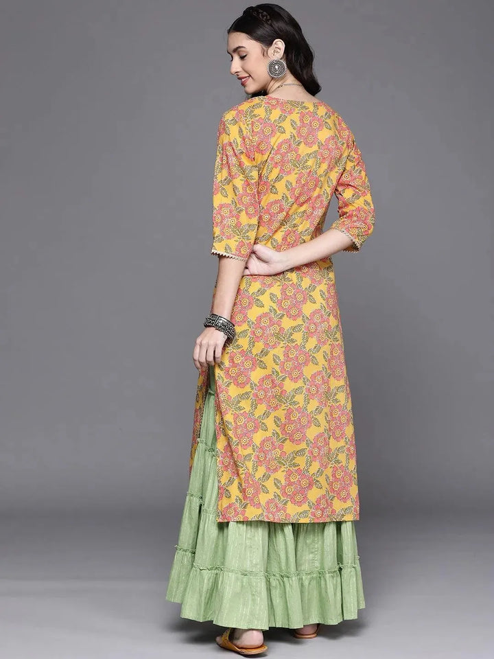 Yellow Printed Cotton Kurta - Libas