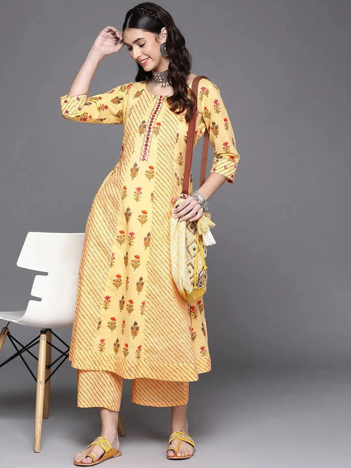 Yellow Printed Cotton Kurta - Libas