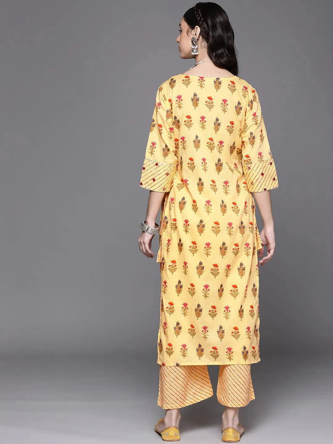 Yellow Printed Cotton Kurta - Libas