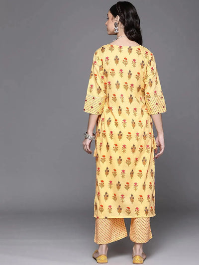 Yellow Printed Cotton Kurta - Libas