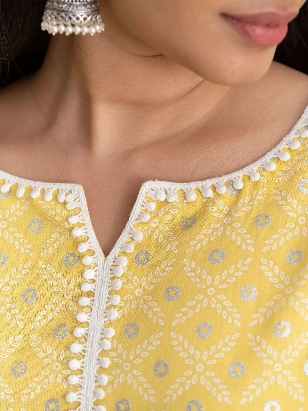 Yellow Printed Cotton Kurta - Libas