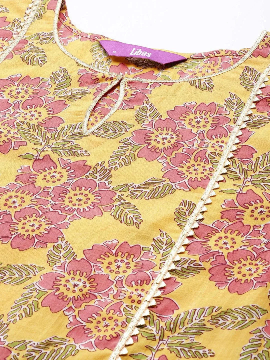Yellow Printed Cotton Kurta - Libas 