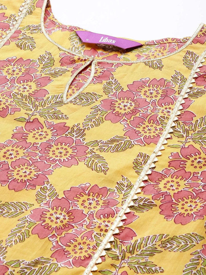 Yellow Printed Cotton Kurta - Libas