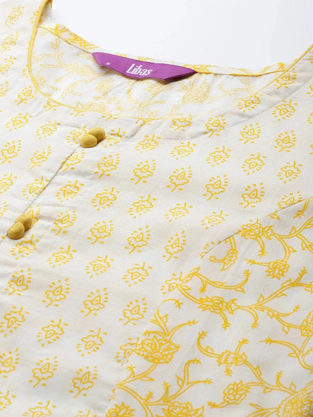 Yellow Printed Cotton Kurta - Libas 