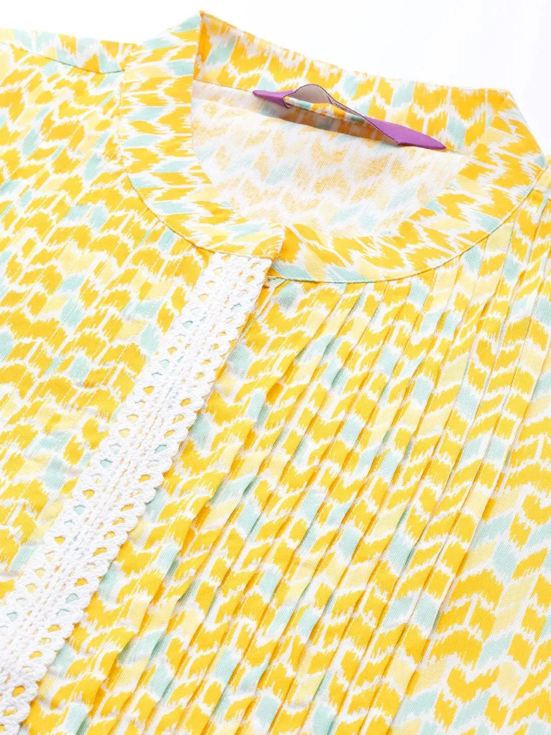 Yellow Printed Cotton Kurta - Libas