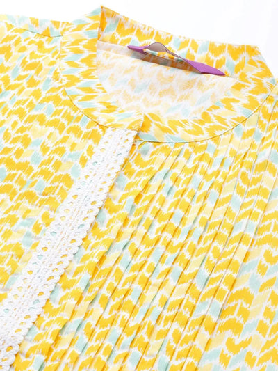 Yellow Printed Cotton Kurta - Libas