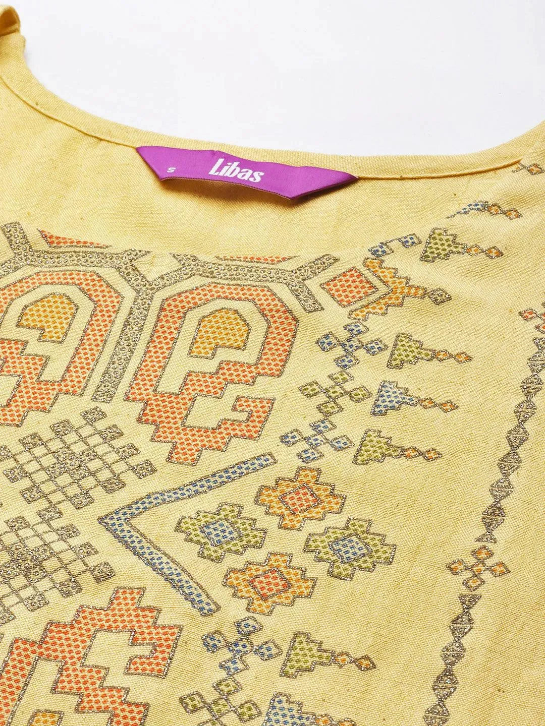 Yellow Printed Cotton Kurta - Libas 