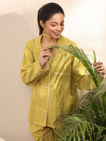 Yellow Printed Cotton Night Suit