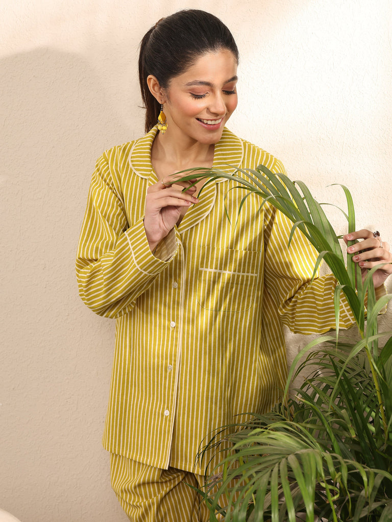 Libas Yellow Printed Cotton Night Suit