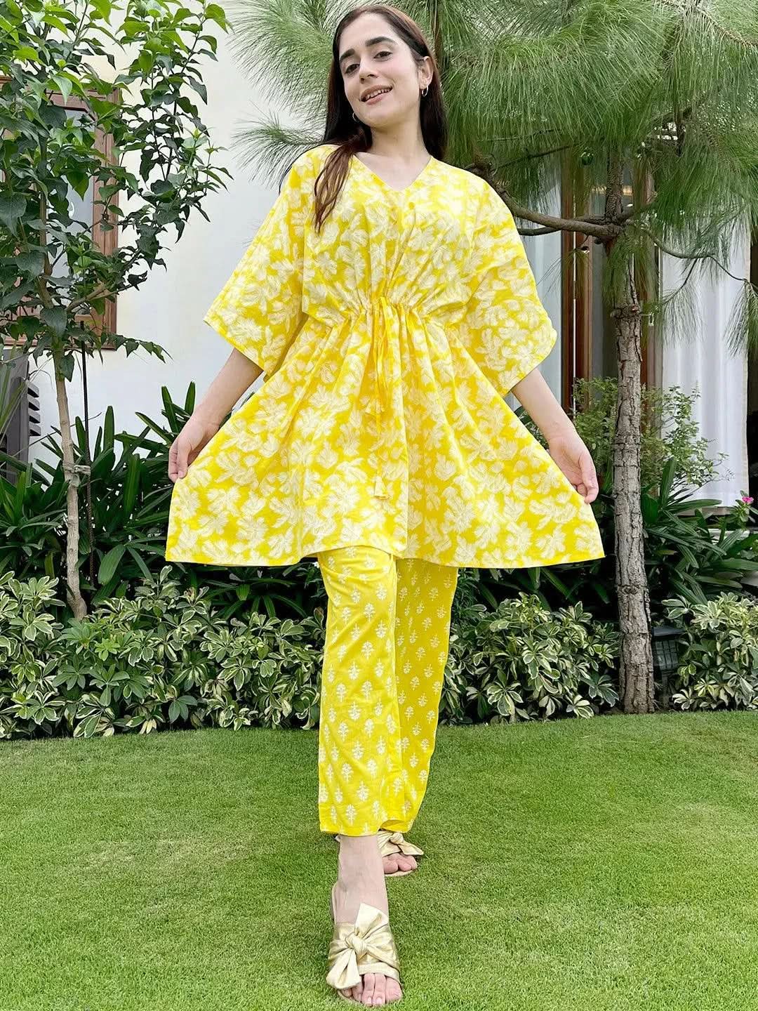 Yellow Printed Cotton Night Suit-image-46