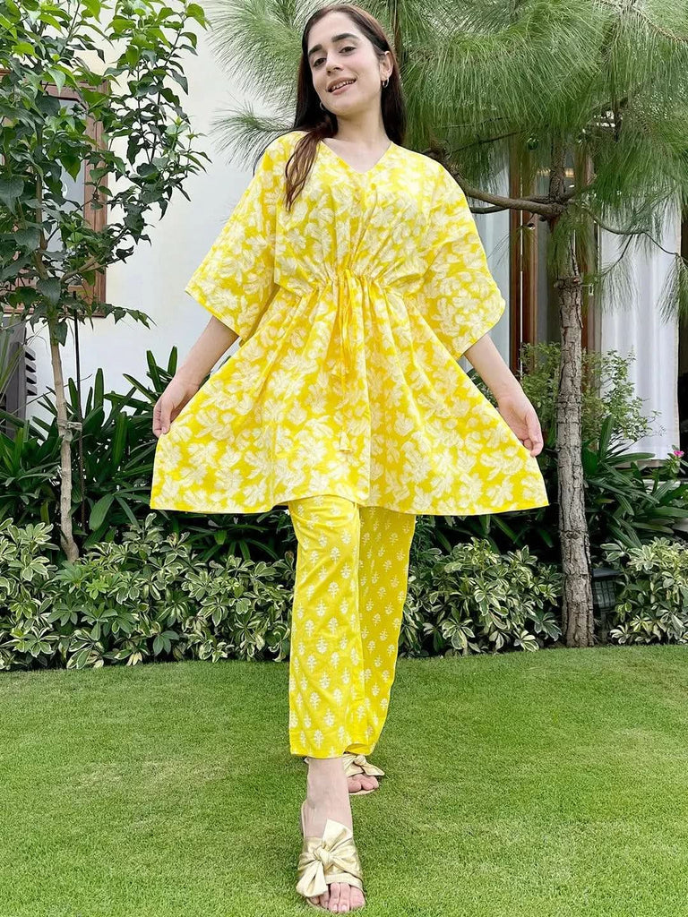 Libas Yellow Printed Cotton Night Suit