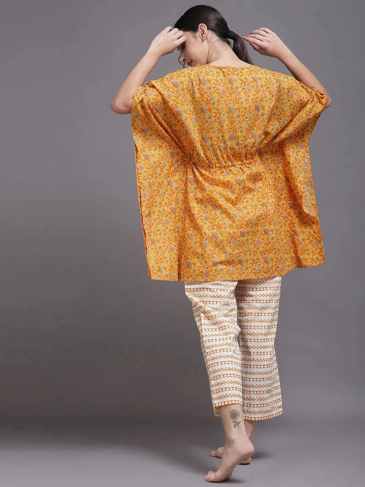 Yellow Printed Cotton Night Suit - Libas