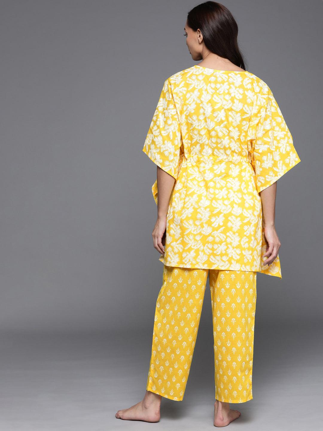 Yellow Printed Cotton Night Suit